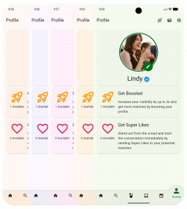 Various Theme color examples of the Swept Dating app