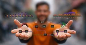 Process Simulation Engine. Person Holding a Simulated Process in his hands