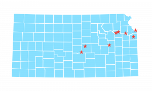 Map of Kansas showing locations of 8 PACE centers as of February 2026