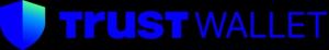Trust Wallet logo with a blue-and-green gradient shield icon next to the words “Trust Wallet” in blue.