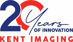 blue and red logo stating 20 years of innovation for Kent Imaging