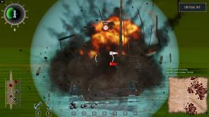 Exploding enemy ship during combat in Leonardo’s Island.