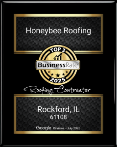Photo of the Roofing Contractor Best Reviews Plaque Awarded to Honeybee Roofing