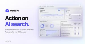 Mersel AI GEO platform dashboard displaying AI visibility score, brand ranking, prompt level citations, and traffic analytics across ChatGPT, Gemini, Claude, and Perplexity.