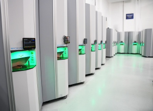 Image of all of Mycronic's MYTower 6X & 7+ inventory storage towers installed in Microboard's facility.