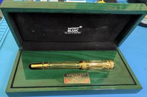 The sale features Montblanc 18K yellow gold nib pens with the original box, such as this one honoring honor Peter the Great, #3452 from an edition of 4810. Estimate: $4,800-$5,500