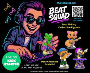 Illustration of boy playing with beat making collectible figures using smartphone