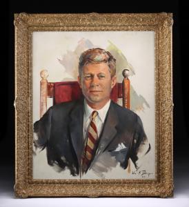 Oil-on-canvas portrait of President John F. Kennedy painted in 1962 by William Franklin Draper (American, 1912-2003), 24½ inches by 29½ inches (sight). Estimate: $200,000-$250,000