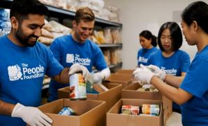 Volunteers supporting community needs through organized service efforts with The People Foundation.