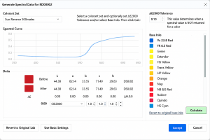 Interface for generating spectral data from CIELab values with the ability to choose which base inks to use