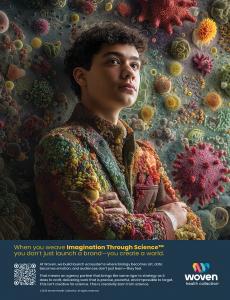 Image of Woven Health Collective's Imagination Through Science 1-page advertisement.