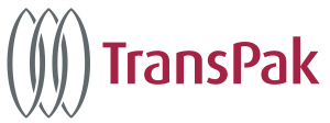TransPak logo featuring three gray interlocking oval shapes on the left and the company name “TransPak” in bold red lettering on the right.