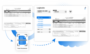 An aircraft logbook image showing the chronological order after the document is easily scanned into the system.