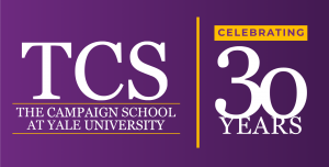 Purple TCSYale logo with 30th Anniversary icon
