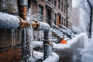 Leaking pipe in Manhattan from weather conditions