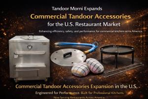 Tandoor Morni expands commercial tandoor accessories for the U.S. restaurant market featuring stainless steel lid, gas hose, skewers, stand, naan gaddi cushion, and professional tandoor oven.
