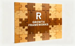 Puzzle image of wooden peices that say Growth Frameworks on it