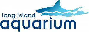 Logo for Long Island Aquarium, within the shape of Long Island