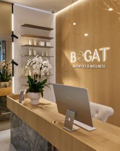 Luxury medical spa reception interior at Bogat Aesthetics & Wellness in Hallandale Beach, Florida.