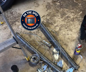 Side-by-side comparison of a rusted galvanized garage door spring and a new oil-tempered rust-proof spring installed in Long Beach.