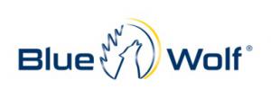 Logo made out of Blue And Wolf, with howling image of the moon in the middle representing Blue Wolf Products