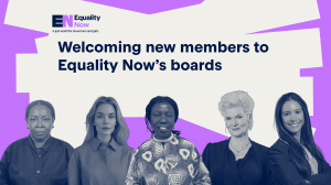 Equality Now logo with photographs of Equality Now's four new board members