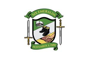 The Atophi Coat of Arms displays the founding date of November 2, 1988, Six Emeralds, Double Swords of Love, an Opened Book, a pair of Broken Boots and a Handshake.