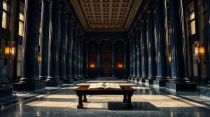 Jonathane Ricci CEO of JR Wealth Management Post-Fiat Wealth Architecture grand institutional hall navy columns gold seal sovereign wealth declaration 2026