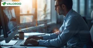 Logistics professional managing AI-assisted shipment tracking and exception handling inside a transportation management system