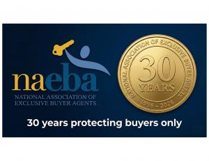 The official NAEBA logo sits beside the 30-year commemorative coin, highlighting three decades of protecting homebuyers only.