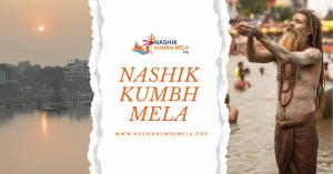 Nashik Kumbh Mela 2027 banner featuring a Sadhu performing the sacred amrit snan in the Godavari River, presented by the NashikKumbhMela.org digital portal.