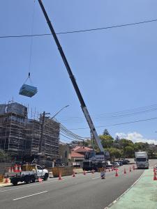 Black Label Traffic controllers managing traffic during crane lift and roadworks at Sydney construction site