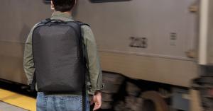 Man wearing the SLNT COMSEC Faraday Backpack