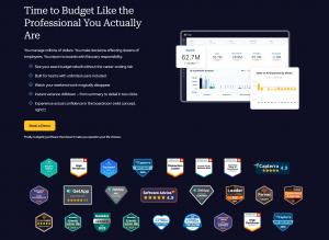 Business budgeting software dashboard showing revenue, expenses, and role-based financial reporting for mid-market and nonprofit organizations.