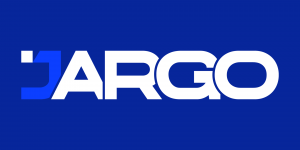 Jargo logo. Bold white uppercase lettering spelling 'JARGO' on a dark blue background, with a stylized 'J' featuring a geometric blue accent in the upper left.