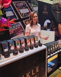 Nadine Burie from Likkle More Chocolate showcases samples of chocolate products manufactured in Jamaica.