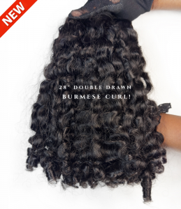 ONYC Burma Curl Double Drawn Burmese Curly Hair Bundles in Natural Black 1B with defined 3C spiral curls