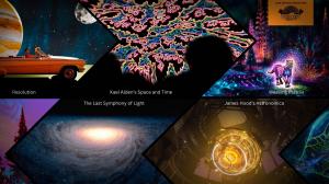 Thumbnails of screenshots from films Polyphonic Spree's Resolution, James Hood's Astronomica, Kael Alden's Space and Time, Weaving Plasma