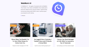 WebWork AI blog author page showing independently published articles on workplace productivity, burnout, and team performance.