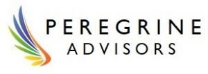 This is the logo for Peregrine Advisors, on the left is a multicolored abstract wing and on the right is the name Peregrine Advisors