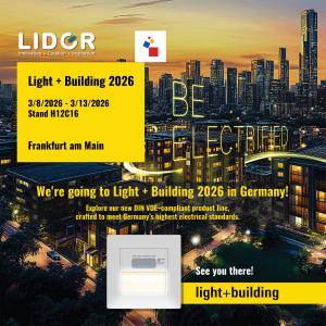 Lider Electric auf der Fachmesse Light + Building 2026 in Frankfurt am Main: Messedaten, Standnummer H12C16 und Produktpräsentation.