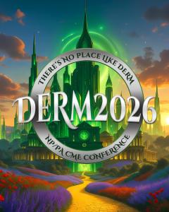 DERM2026 Circular logo over Emerald Cityscape