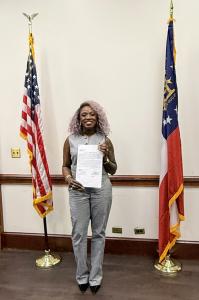 U.S. Air Force Veteran and Georgia Labor Commissioner candidate Nikki Porcher at the Capitol after officially qualifying for the Labor Commissioner race