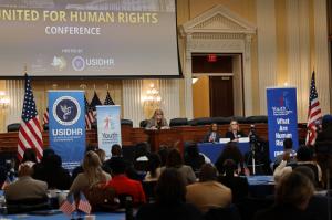 Chairwoman Judith Ann Cushman DuBose speaking at the U.S. Congress on veterans’ rights.