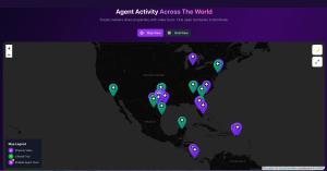 TheReelMap map displaying property video tour locations and agent discovery activity across markets.