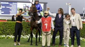 Piana (FR) winning the Jumeirah 1000 Guineas at Meydan