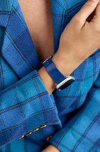 Liquid in Ocean Luxury Apple Watch Band on model with blue blazer