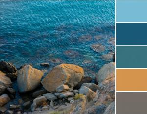Image of ocean and color swatches as inspiration for the new bands