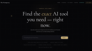 May be the homepage of The Promptory. Interface that allows users to search for AI tools