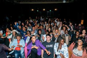 Crowd of people surf swagging